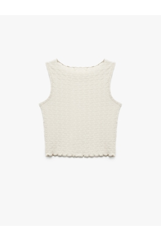 Koton Dokulu Kolsuz Bisiklet Yaka Crop Atlet Bej 5skg30139ak Ekru