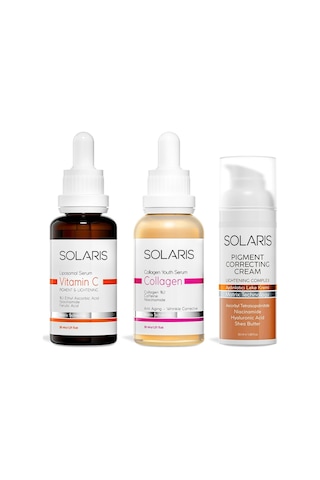 Solaris Vitamin C Serum 30 ML + Kolajen Serum 30 ML + Aydınlatıcı Leke Kremi