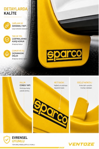 Sparco Universal Esnek Arka Paçalık Seti 2li Çamurluk Tozluğu Sarı