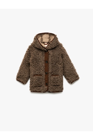 Koton Uzun Kollu Cep Detaylı Kapşonlu Peluş Mont Kahverengi 6wmg20010aw Kahve