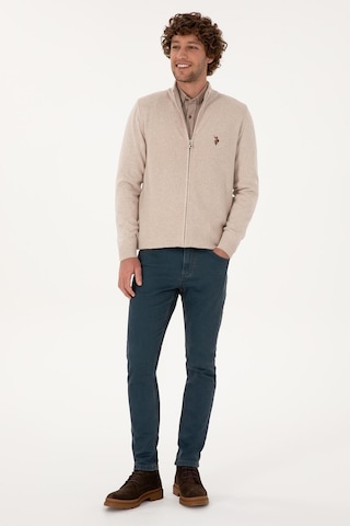 U.S. Polo Assn. Erkek Triko Hırka Pamuk 2227188 Taş Melanj