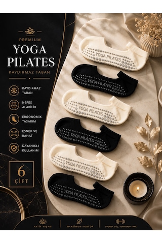 Çorap Vitrini 6'lı Paket Kaymaz Taban Pilates Çorabı - Siyah Ekru Patik Yoga Spor Çorabı Siyah - Ekru Çorap Vitrini 6'lı Paket Kaymaz Taban Pilates Çorabı - Siyah Ekru Patik Yoga Spor Çorabı Siyah - Ekru