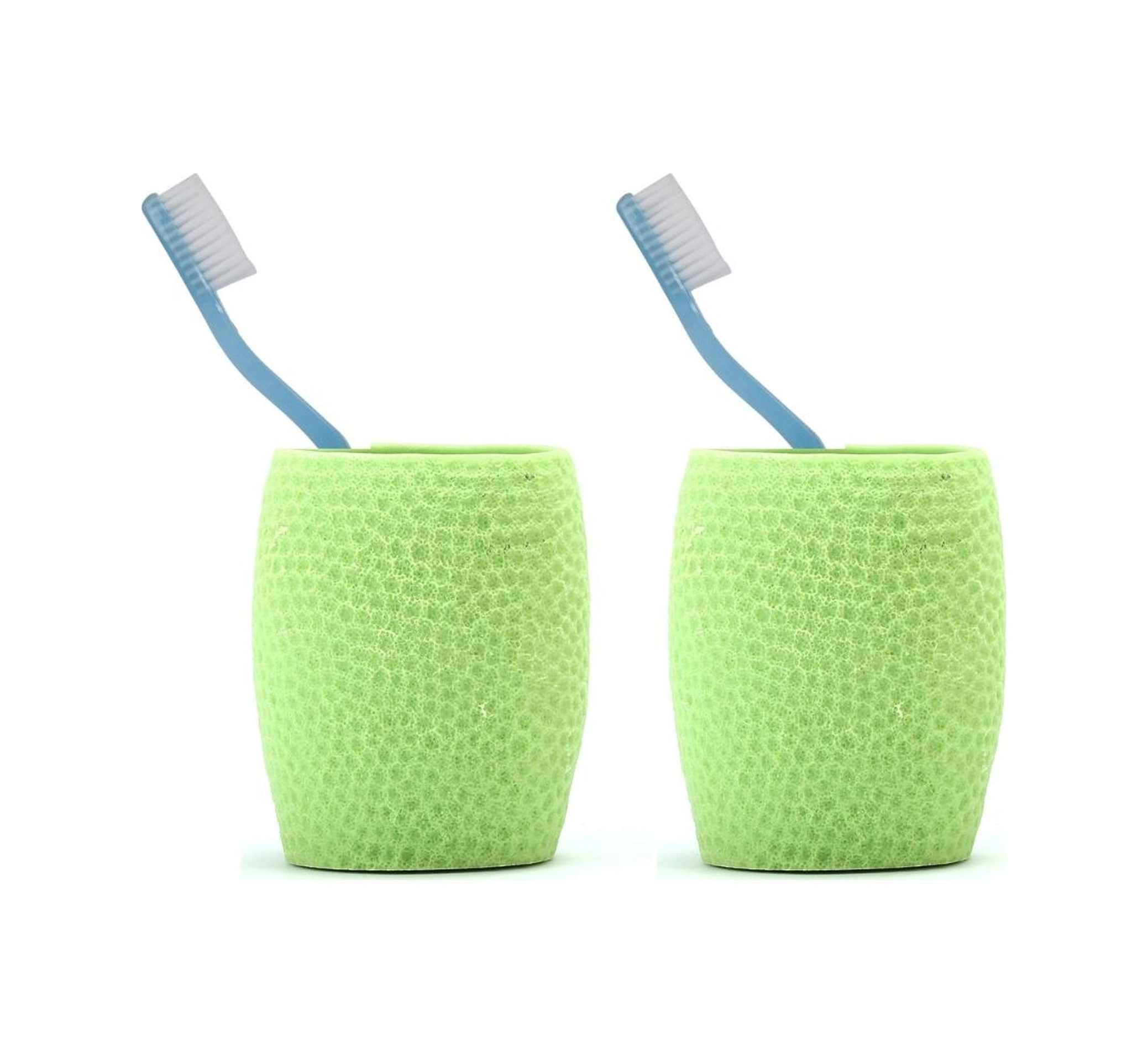 2 Adet Diş Fırçalık,macunluk Yeşil Petek Desenli Poliresin 8x8x10cm 400ml Banyo Seti Çok Renkli