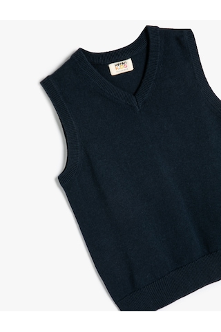 Koton Basic Süveter V Yaka Kolsuz Pamuklu Lacivert 5wkb90006tt Lacivert