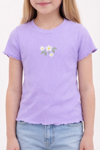 Monox 5-12 Yaş Kız Çocuk 3'lü Nakışlı Fitilli Tshirt Likralı Esnek Yazlık Body Set Lila Mint Gül