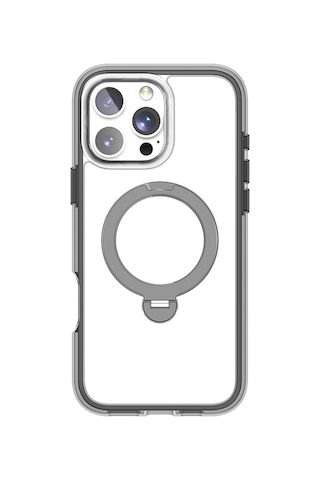 Apple iPhone 16 Pro Kılıf Magsafe Uyumlu Raptic Airjoy Serisi 360 Dönebilen Standlı Kapak Siyah - Gri