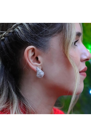 Zirkon Taşlı Bottega Damla Gümüş Küpe Gümüş