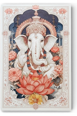 Engel Kaldıran Lord Ganesha Tablosu - Şans Ve Bilgelik Sembolü Ahşap Baskı - Hinduizm Sunak Altar Aksesuarı