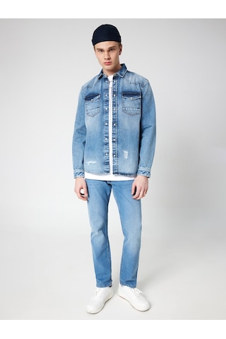 Slim Fit Erkek Gömlek U.kol Mavi