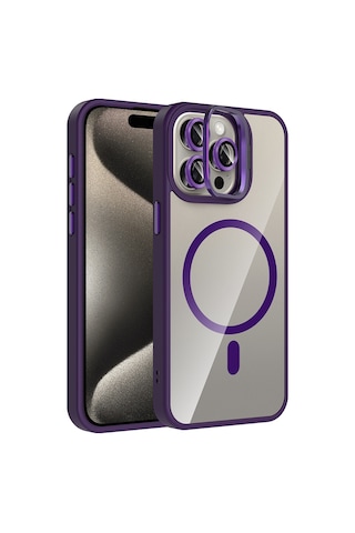 Subutu Apple Uyumlu iPhone 15 Pro Max Kılıf Standlı Ve Kamera Lens li M-safe Şarj Özellikli Sbt Etro Kapak - Pemb Pembe