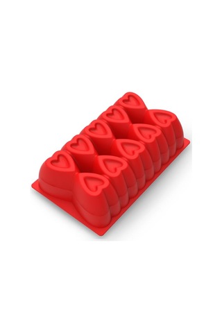 Kalp Desenli Risotto Silikon Baton Kek Kalıbı 26x16 Cm Kırmızı