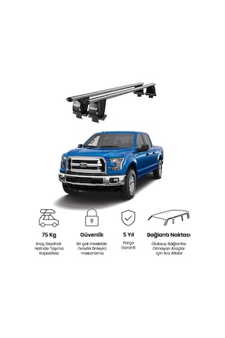 Royal Ford F150 2015-2020 Uyumlu Gri Kilitli Ara Atkı Port Bagaj Tavan Barı