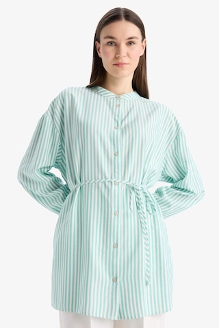 DeFacto Relax Fit Çizgili Uzun Kollu Bağcıklı Gömlek Tunik E5360AX25SPGN1230 Yeşil