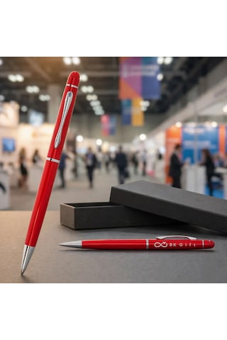 Bk Kurumsal Promosyon 1022 Metal Kırmızı Touchpen Kalem 10 Adet Lazer Baskılı Logolu Tükenmez Kalem