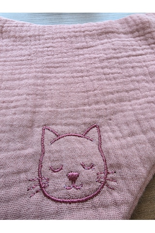 Sleepy Kitty Nakışlı Müslin Bandana Önlük Pudra