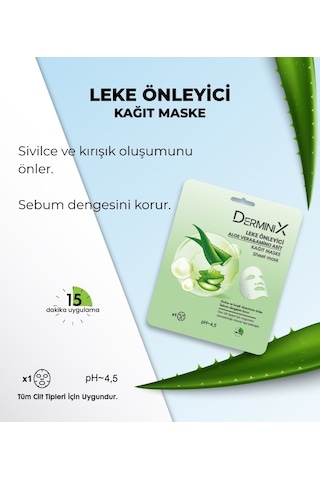 Derminix Aloe Vera & Amino Asit İçerikli Leke Önleyici Kağıt Yüz Maskesi