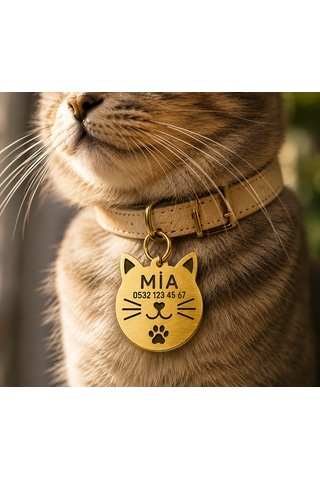 İsme Özel Kedi Künyesi Gold