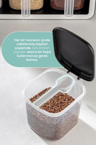 Vienev 6lı 500 Ml Standlı Kendinden Yapışkanlı Kaşıklı Baharatlık Seti Antrasit