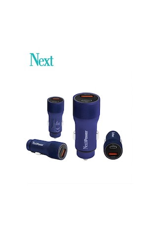 Next Power 52.5w Araç İçi Hızlı Şarj Aleti Type-c + Usb Güç Adaptörü Oto Çakmaklık - Mavi