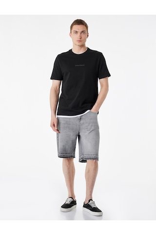 Koton Normal Bel Pamuklu Pis Paça Straight Fit Bermuda Jean Şort Gri 6sam40376nd