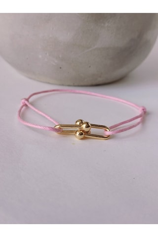 Tiffany Model Deri İpli El Yapımı Gold Pembe Renkli Bileklik Pembe