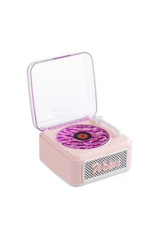 Kargo Nostalji Mini Plak Görünümlü Radyolu Bluetooth Hoparlör 3d Ses Dalgası Retro Müzik Plak Pembe Najmaddin