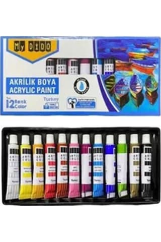 Mini Şövale 25x35 2 Li Tuval Mydido 12 Renk Akrilik Boya Başlangıç Seti Fırça Palet Ponpon Su Kabı Masaüstü Sanatsal