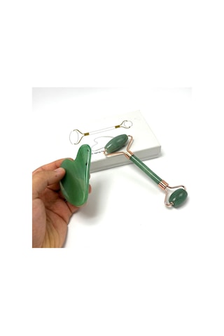 Yıldız Doğal Taş Sertifikalı A+nturin Roller + Gua Sha Doğal Taş Masaj Aleti