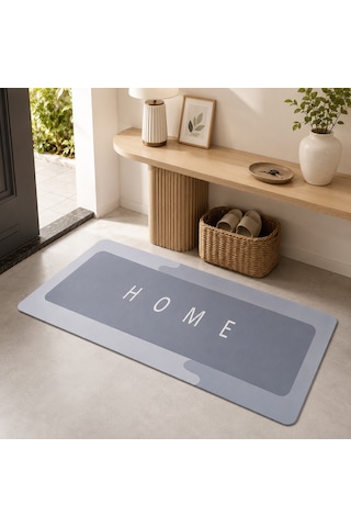 Kauçuk Kaymaz Tabanlı Ultra Emici Banyo Paspası 50x120 Cm Hızlı Kuruyan Paspas Gri
