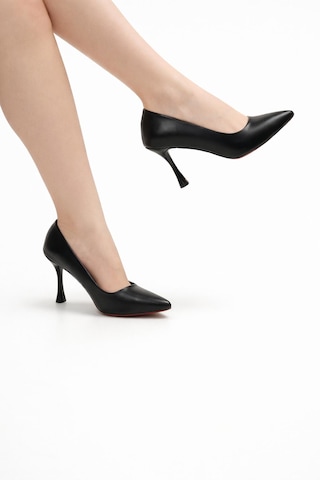 Tual Shoes Kadın Siyah Suni Deri Stiletto Kırmızı - Siyah