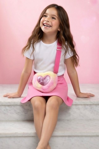 Mollycrush Love Nakışlı Kız Çocuk Pembe Hediye Peluş Çanta Simli Kalp Ve Yazı Detaylı Pembe Renk Geçişli