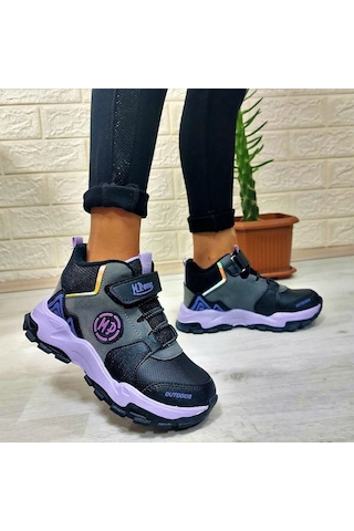 M.p One 3139 Gri-siyah-mor Fuspetli, Cırtlı İçi Polar Kız Çocuk Bot 001