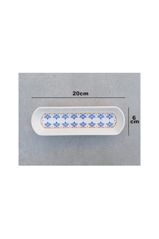 Ottoman 3 Adet Seramik Zeytinlik Oval Kayık Sunum Tabağı - 6x20cm Mavi