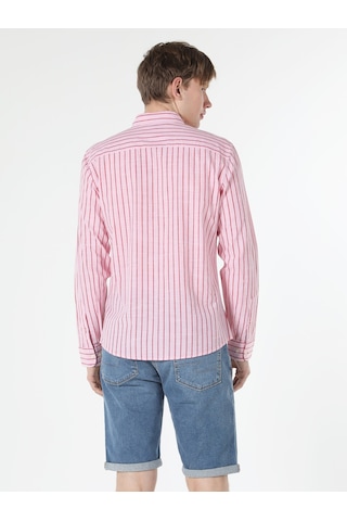Colin's Slim Fit Çizgili Pembe Erkek Uzun Kol Gömlek CL1057795_Q1.V1_PIN Pembe