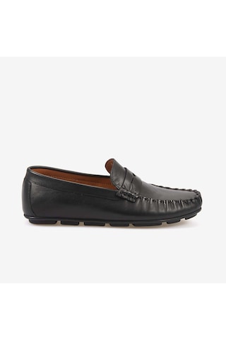 Kemal Tanca Erkek Hakiki Deri Bağcıksız Kauçuk Tabanlı Loafer A9408 Siyah