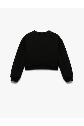 Koton Şardonlu Uzun Kollu Bisiklet Yaka Taş Detaylı Sweatshirt Siyah 6wkg10208ak Siyah