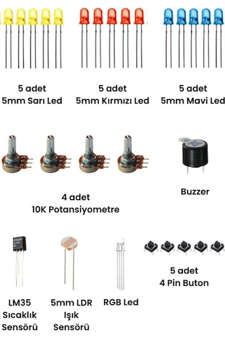 Arduino Uno 124 Parça Süper Başlangıç Seti Malzeme Kutulu