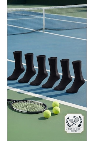 Km Collections 6 Çift Pamuklu Tenis Çorap Unisex Siyah