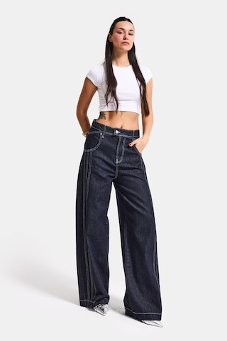 Itsbasic Kadın İndigo Selvedge 7s6-50 Süper Baggy Fit Nakışlı Tasarım Denim Jean