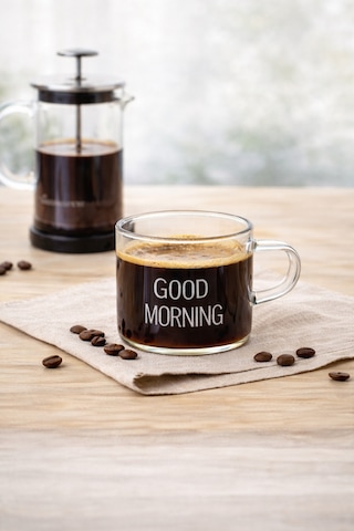 6 Lı 120 Ml Kulplu Cam Fincan,good Morning Yazılı,çizgili Cam Kupa Espresso Türk Kahvesi Fincanı Şeffaf Cam, Siyah Yazılı