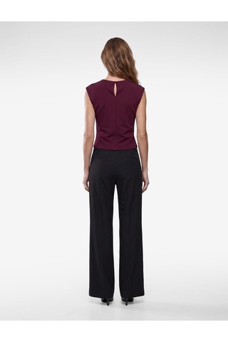 Koton Krep Scuba Slim Fit Drape Detaylı Kolsuz Bisiklet Yaka Bluz Bordo 7wak10037ek