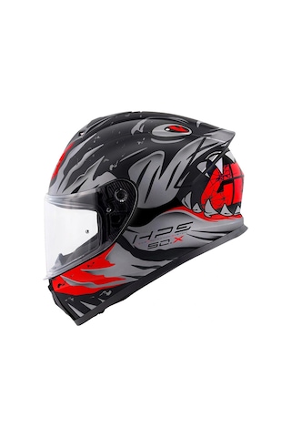 Gıvı 50.x Sharkbıte Mat Siyah-gri-kırmızı Kask Grı-kırmızı
