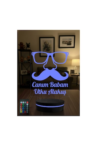 Kişiye Özel İsimli Canım Babam 3d Led Gece Lambası - 16 Renk Kumandalı Babaya Doğum Günü