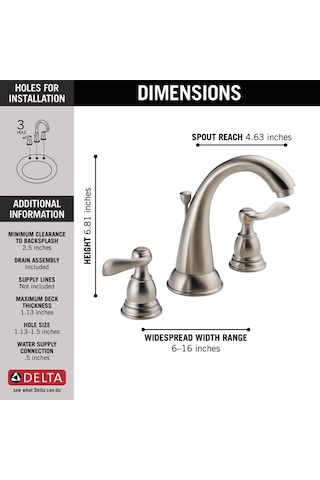 Delta Windemere B3596lf-ss İki Kulplu Breitgefaechert Banyo Musluğu, Paslanmaz Çelik Gri - Gümüş