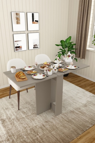 Asra Trend Katlanır Mutfak Yemek Masası KM-32 %100 MDF Akıllı Çalışma Masası Gri