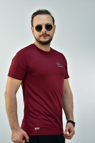 Escetic Erkek Bordo Gri Slim Fit T-Shirt-3288 Bordo
