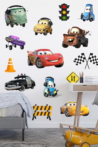 MSticker Arabalar Ve Trafik İşaretleri Çocuk Bebek Odası Sticker Seti - Eğlenceli Çocuk Odası Stickerları