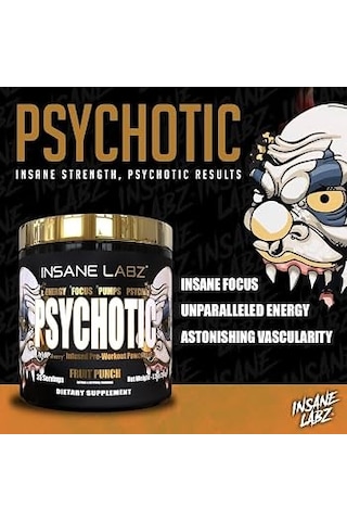 Insane Labz Psychotic Gold High Stimulant Preworkout Energy Focus, Pump Beta Alanine Dmae Bitartrate