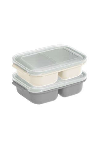 2 Adet İki Bölmeli Saklama Kabı, Taşınabilir Kahvaltılık Diyet Beslenme Kutusu 2 Li Set 600+600ml Renkli