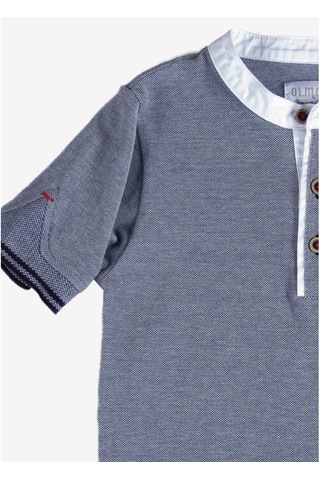 Organik Polo Yaka Erkek Çocuk T-Shirt Mavi